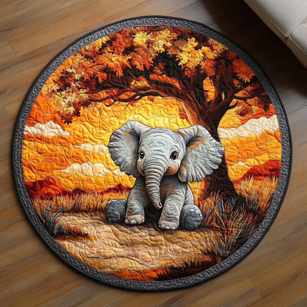 Vintage Elephant Quilted Round Mat