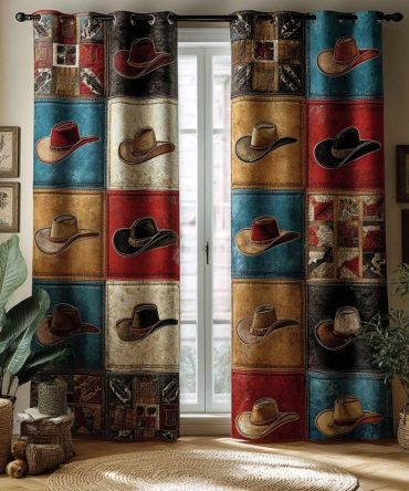 Vintage Leather Hats Quilted Curtains