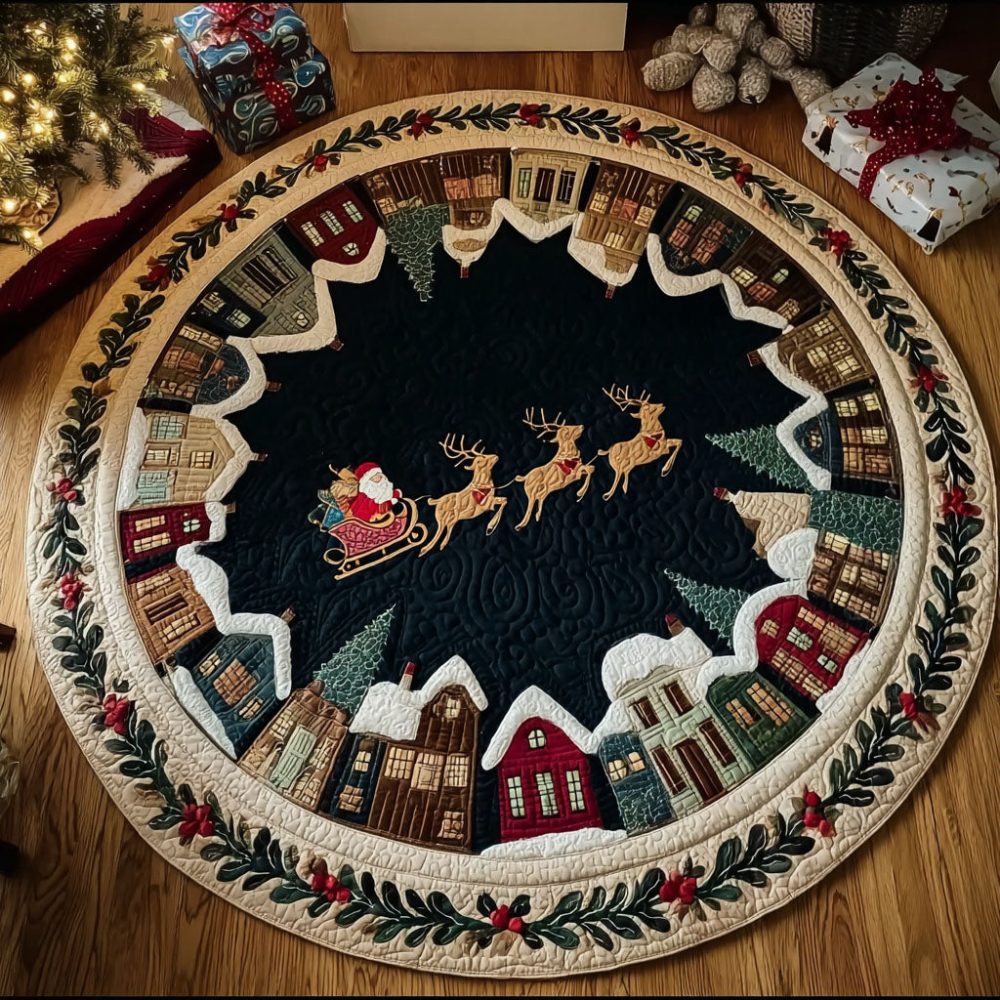 Vintage Santa Ride Quilted Round Mat