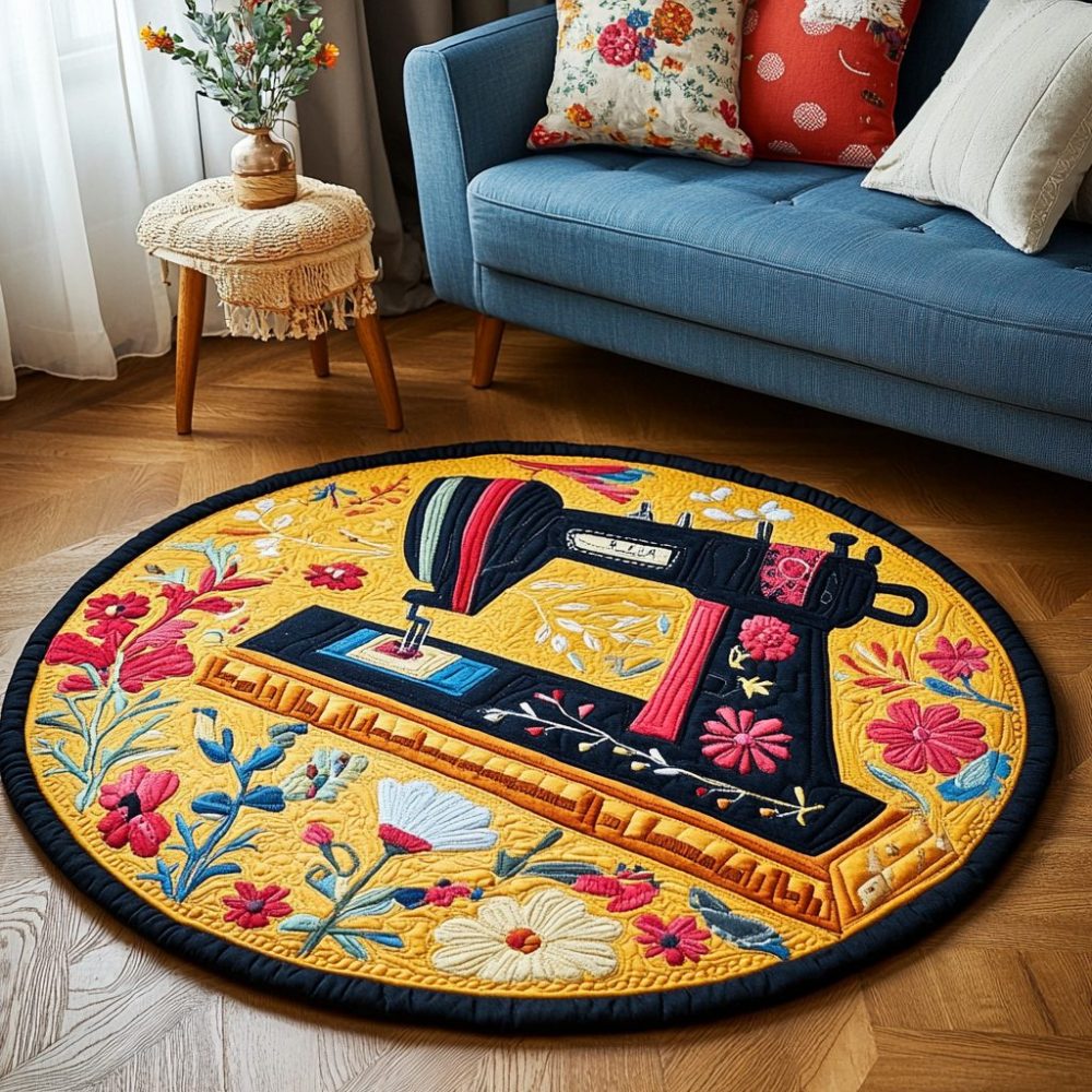 Vintage Sewing Machine Quilted Round Mat