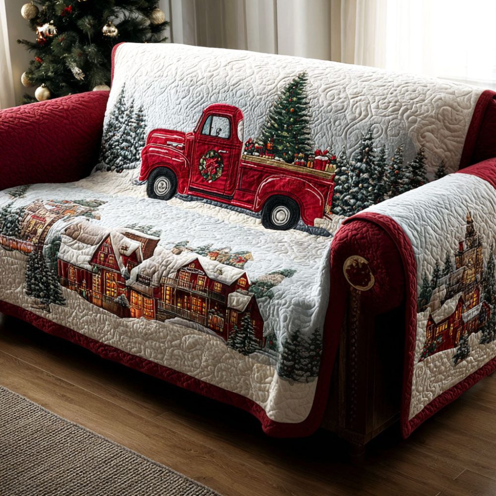 Vintage Truck Town Quilted Sofa Cover