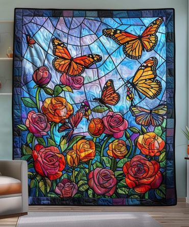 Vivid Monarch Butterflies Quilted Blanket