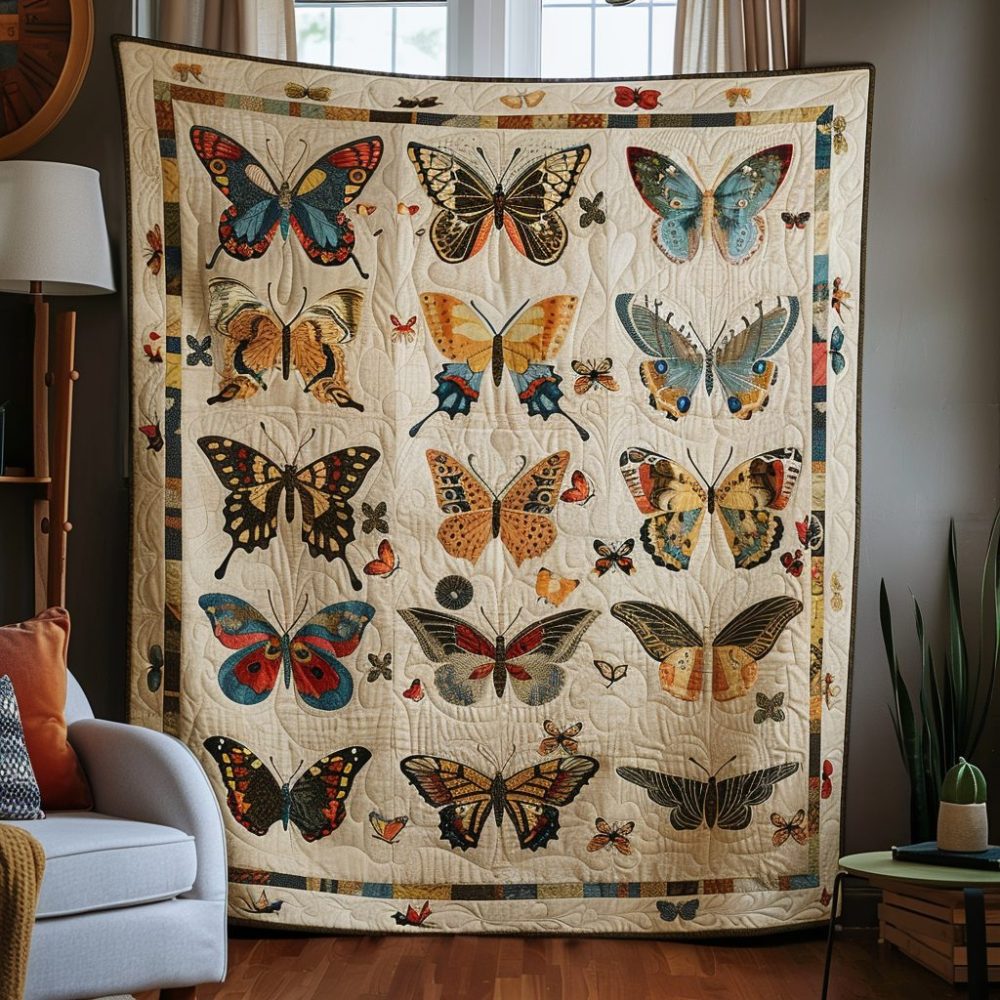 Vivid Butterflies Quilted Blanket