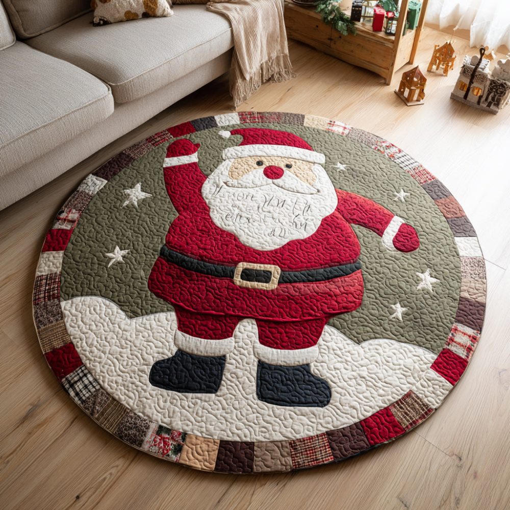 Waving Santa Claus Quilted Round Mat