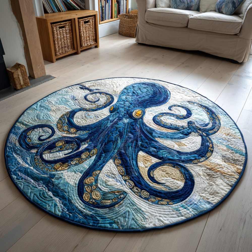 Wavy Octopus Quilted Round Mat