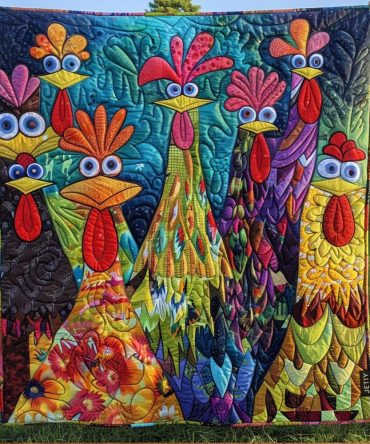 Whimsical Chickens Quilted Blanket