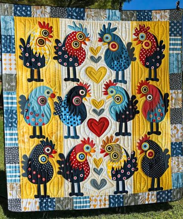 Whimsical Chicks Quilted Blanket