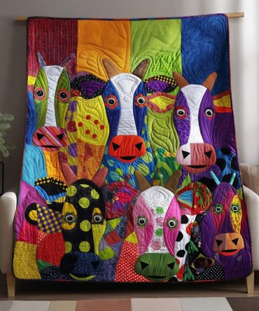 Whimsical Cow Patchwork Quilted Blanket