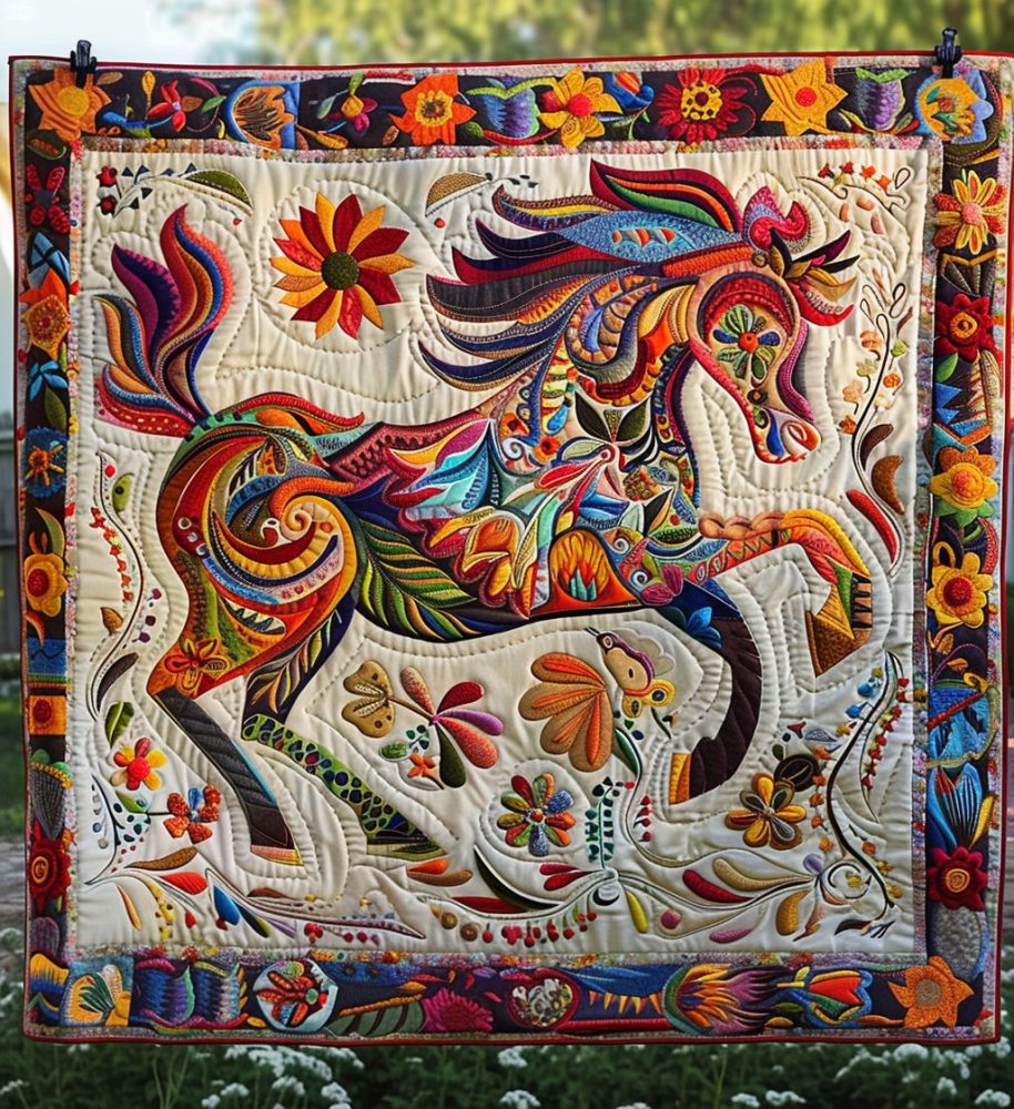 Whimsical Horse Quilted Blanket
