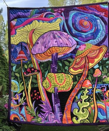 Whimsical Mushrooms Quilted Blanket