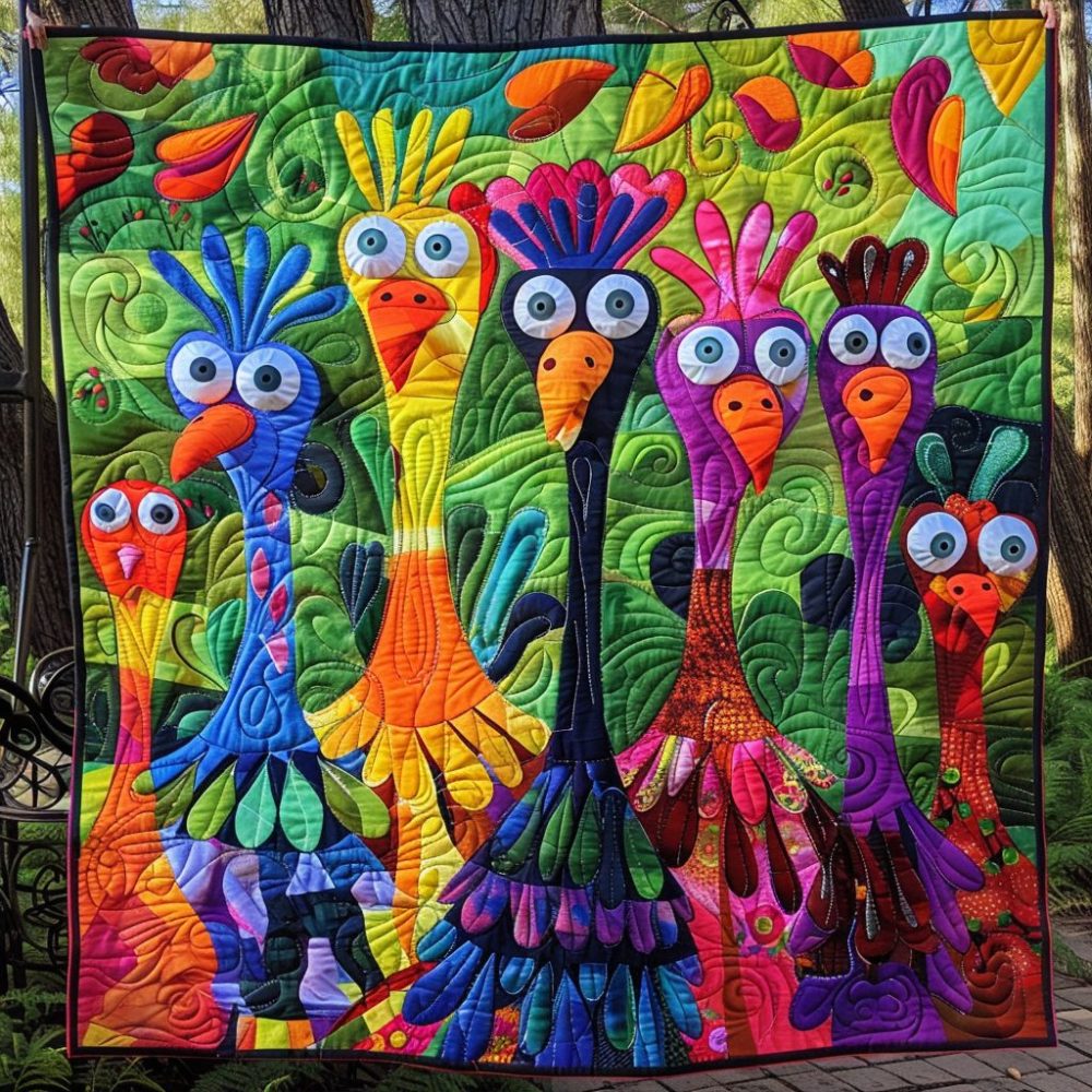 Whimsical Turkey Quilted Blanket