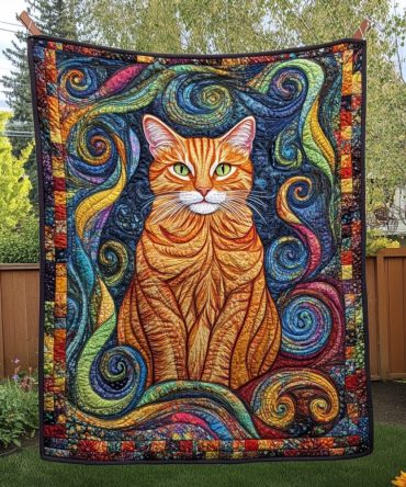 Whimsical Cat Quilted Blanket