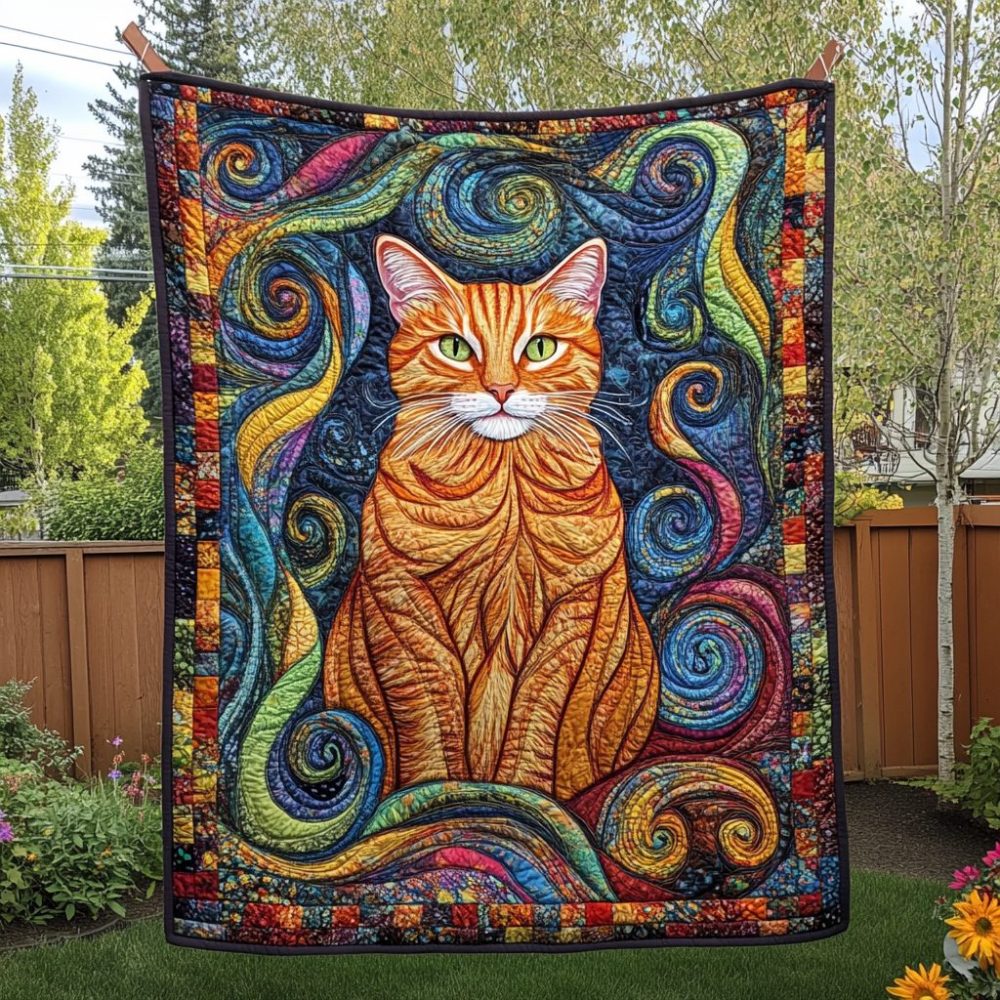 Whimsical Cat Quilted Blanket