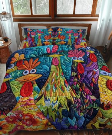 Whimsical Chickens 3-Piece Quilted Bedding Set
