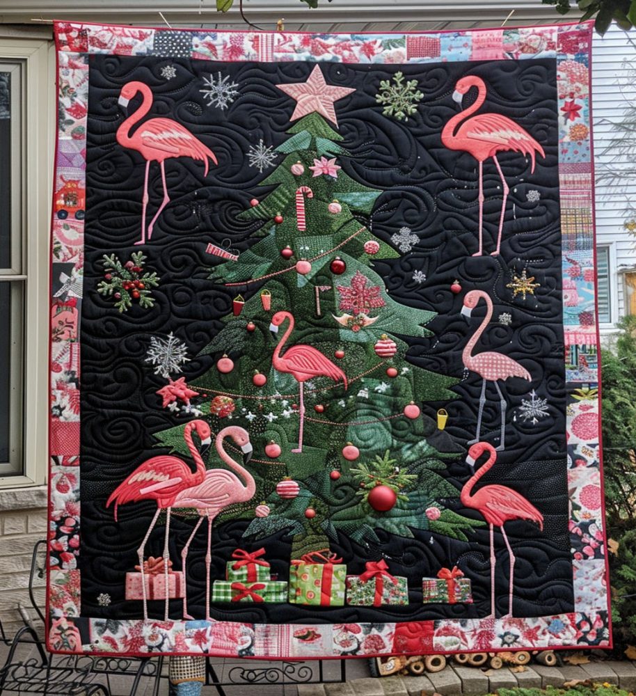 Whimsical Chirstmas Tree Quilted Blanket