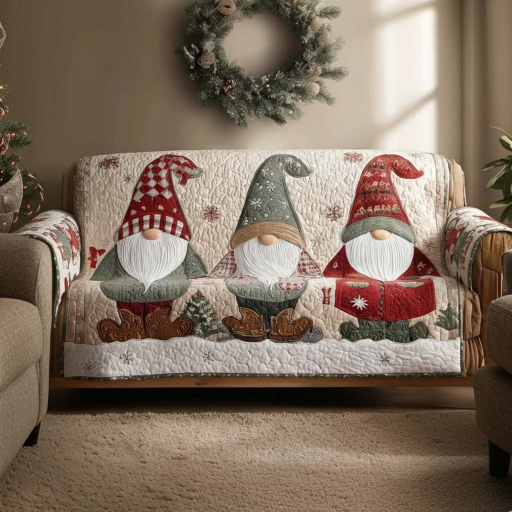 Whimsical Gnome Quilted Sofa Cover