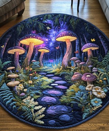 Whimsical Mushroom Pathway Quilted Round Mat