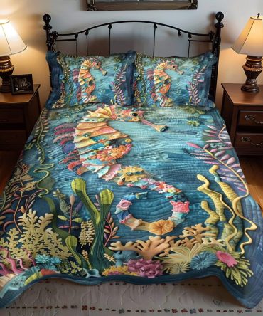 Whimsical Seahorse 3-Piece Quilted Bedding Set