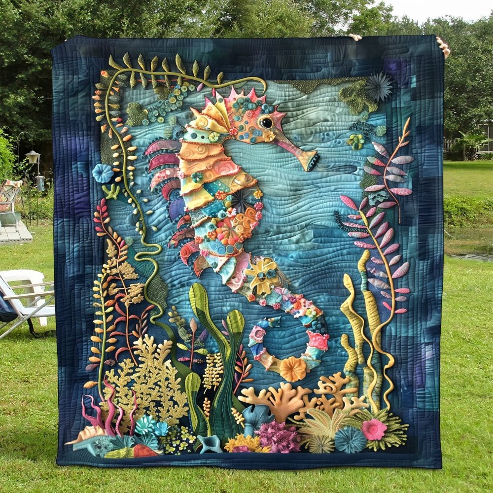 Whimsical Seahorse Quilted Blanket - Image 2