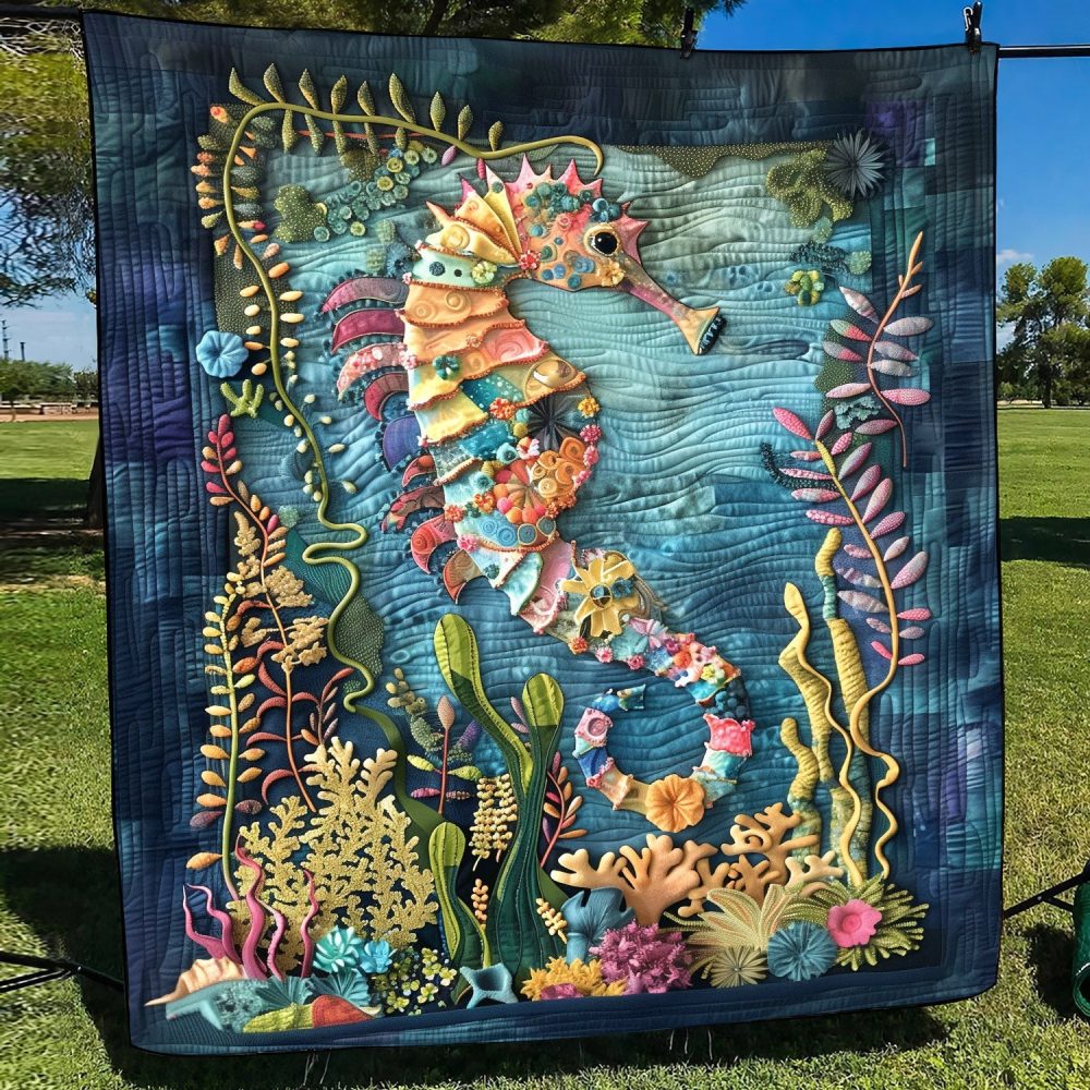 Whimsical Seahorse Quilted Blanket