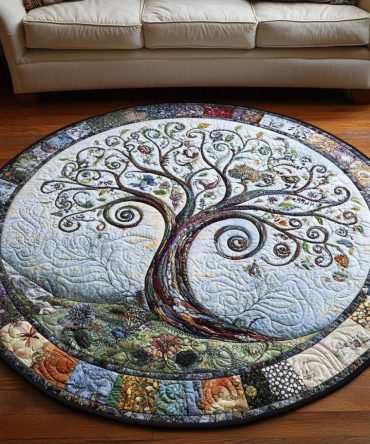 Whimsical Swirl Tree Quilted Round Mat