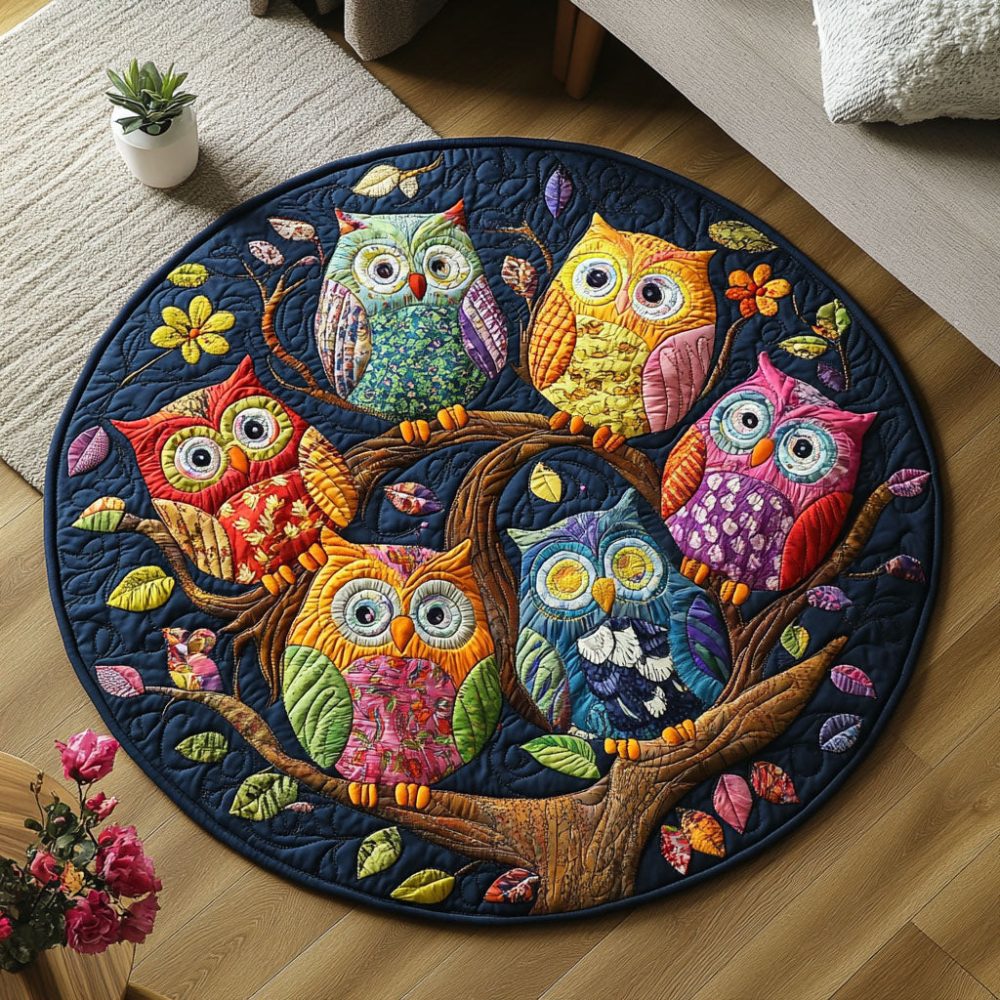 Whimsical Watchers Quilted Round Mat