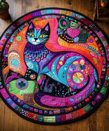 Whiskers And Paws Quilted Round Mat
