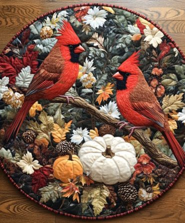 Whispering Cardinal Quilted Round Mat
