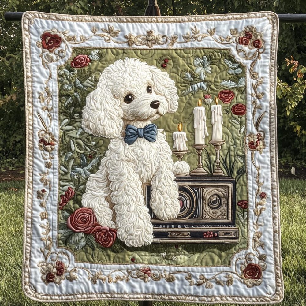 White Poodle Magic Quilted Blanket