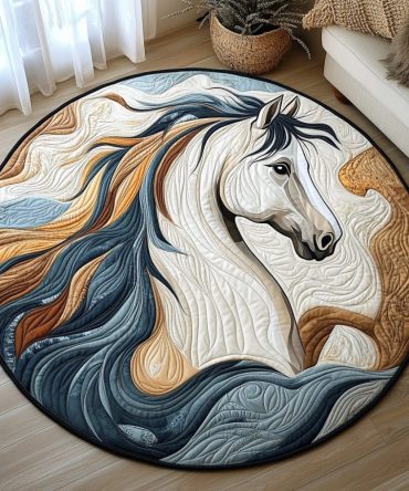 White Horse Themed Quilted Round Mat
