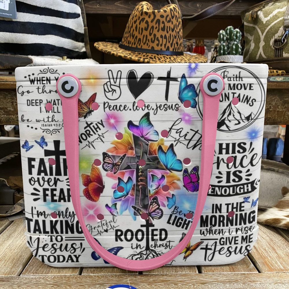 Faith-Inspired Tote Bag With Vibrant Butterfly & Cross Design - Perfect For Daily Use - Image 6