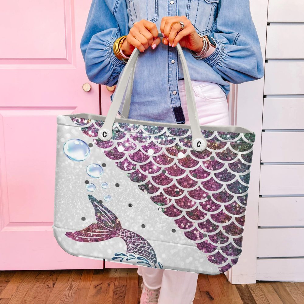 Chic Mermaid Scales Tote Bag – Glittery Waterproof Beach & Pool Bag - Image 2