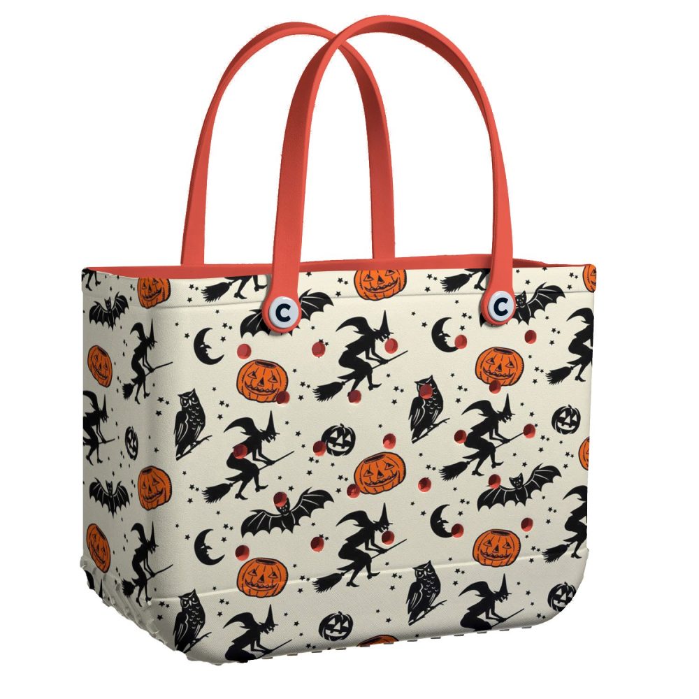 Spooky Halloween Tote Bag - Witch & Pumpkin Print, Perfect For Trick-Or-Treating & Fall Festivities