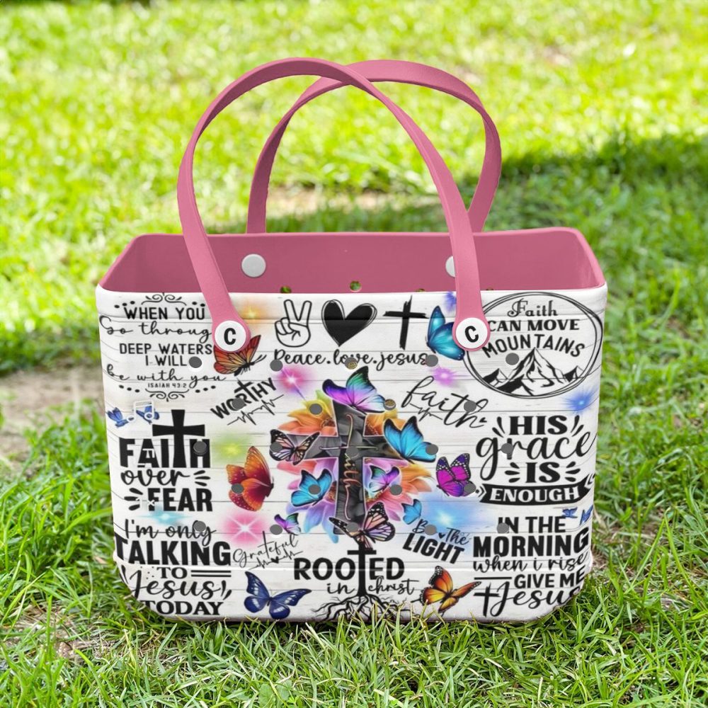 Faith-Inspired Tote Bag With Vibrant Butterfly & Cross Design - Perfect For Daily Use - Image 3