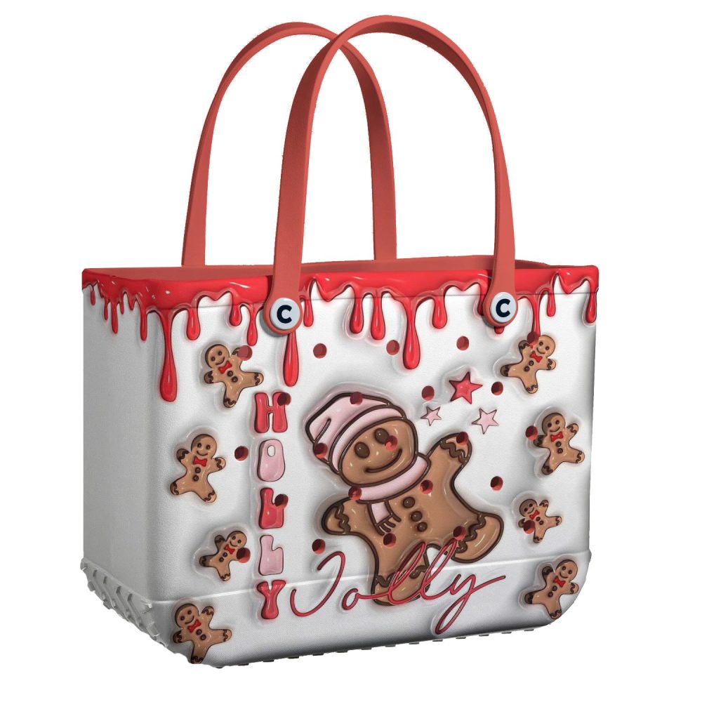 Festive Gingerbread Tote Bag - Holiday Style With Cute Design & Red Handles - Perfect Christmas Gift!