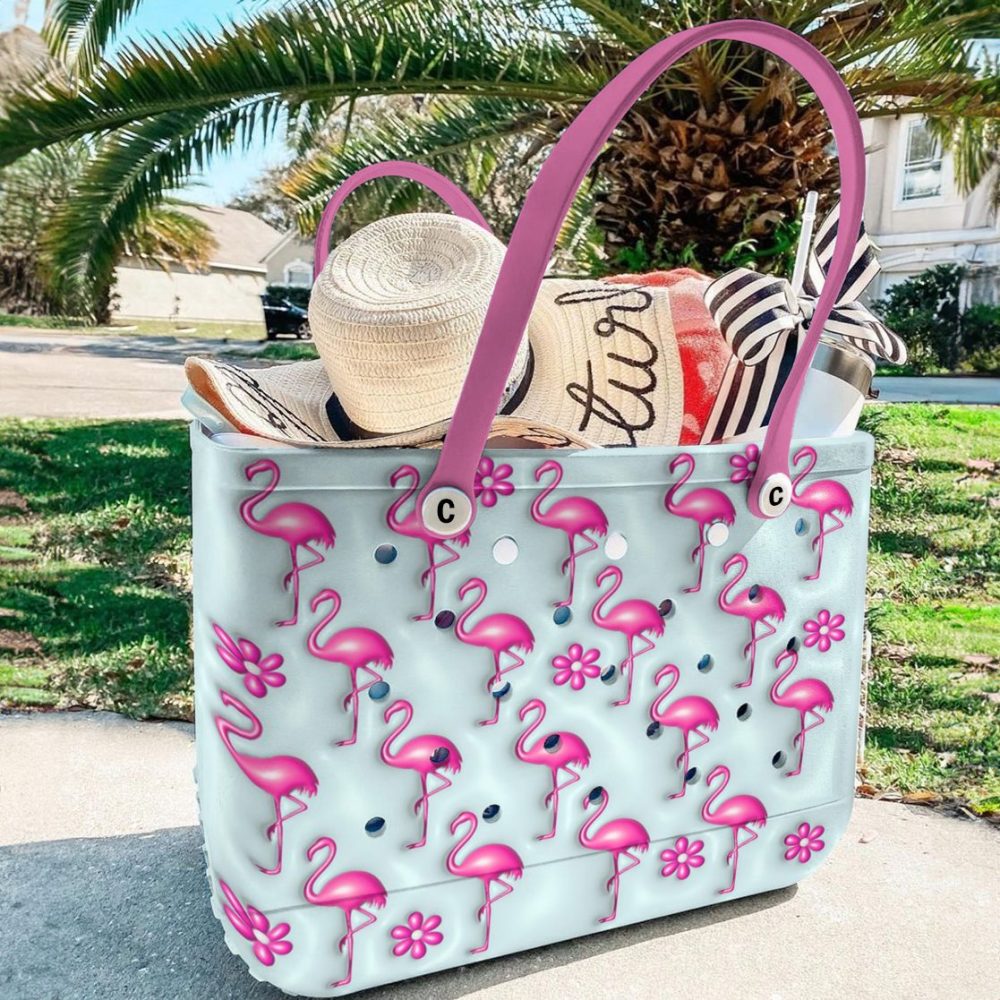 Bucket Tote Bag, Limited Edition Bogg Bag, Beach Bag Flamingle Fun - Image 2
