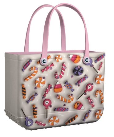 Colorful Candy-Themed Tote Bag With Pink Handles – Perfect For Shopping & Beach Trips!