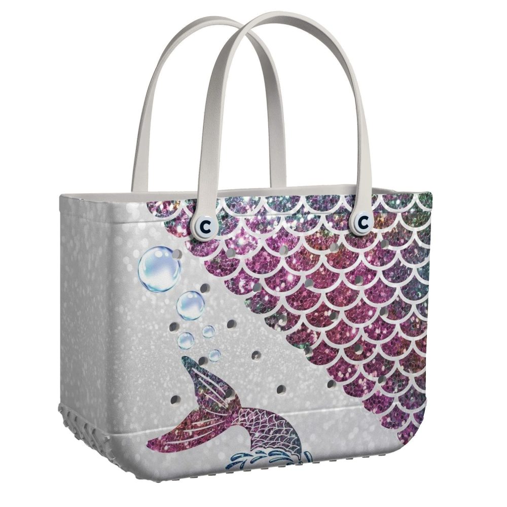 Chic Mermaid Scales Tote Bag – Glittery Waterproof Beach & Pool Bag