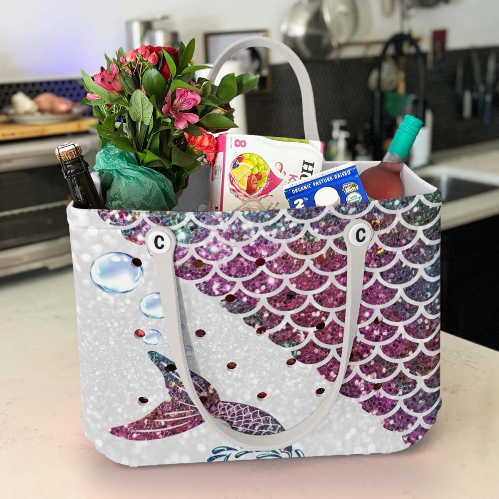 Chic Mermaid Scales Tote Bag – Glittery Waterproof Beach & Pool Bag - Image 4