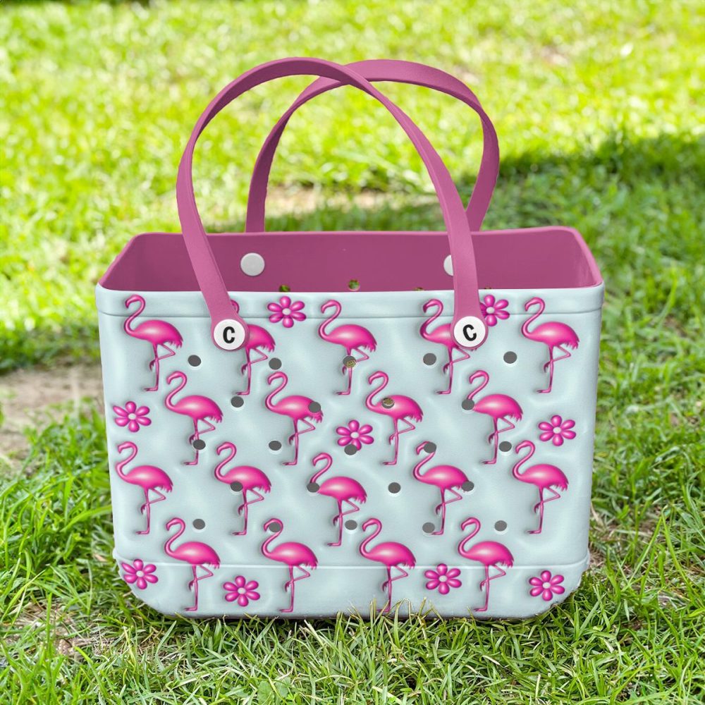 Bucket Tote Bag, Limited Edition Bogg Bag, Beach Bag Flamingle Fun - Image 3