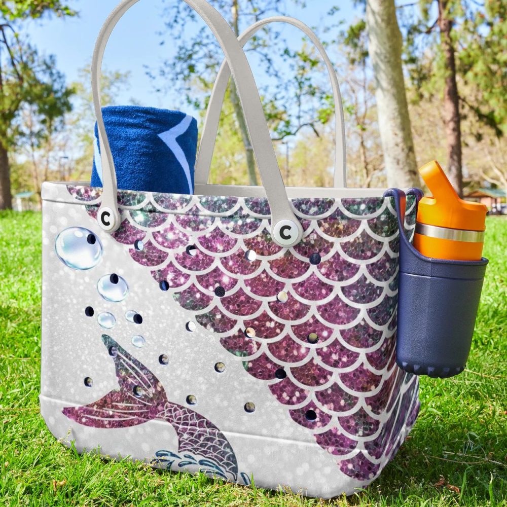 Chic Mermaid Scales Tote Bag – Glittery Waterproof Beach & Pool Bag - Image 3