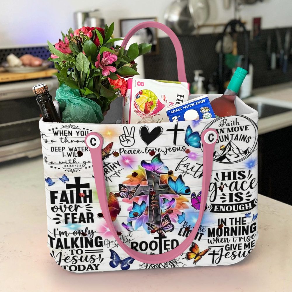 Faith-Inspired Tote Bag With Vibrant Butterfly & Cross Design - Perfect For Daily Use - Image 7