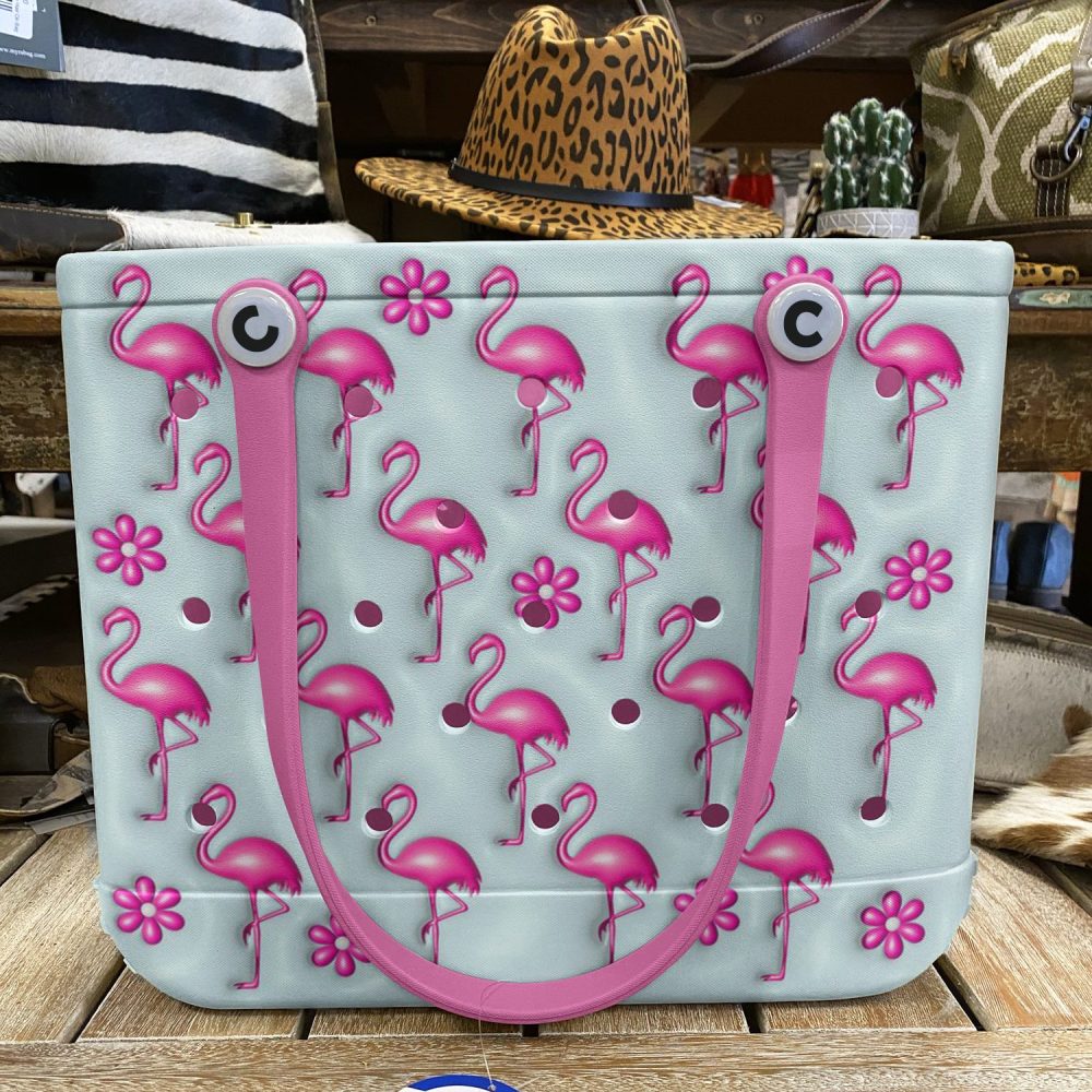 Bucket Tote Bag, Limited Edition Bogg Bag, Beach Bag Flamingle Fun - Image 5