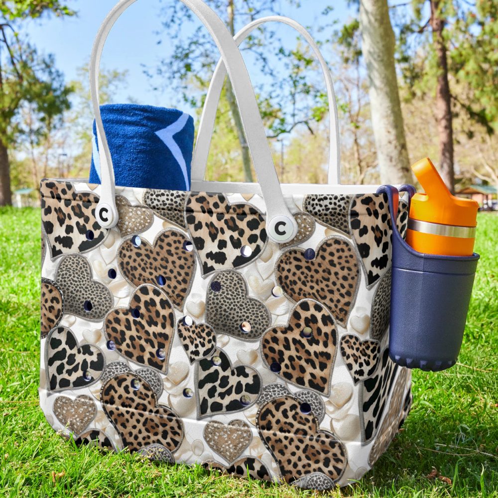 Stylish Leopard Heart Tote Bag – Chic Animal Print Handbag For Fashion Lovers - Image 2
