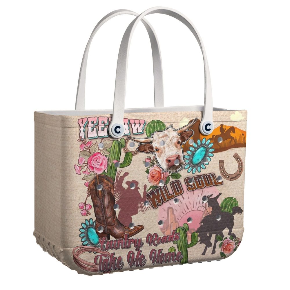 Wild Soul Western Tote Bag – Rustic Country Style With Cowboy And Cactus Print