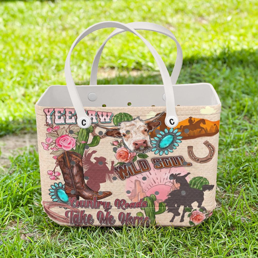 Wild Soul Western Tote Bag – Rustic Country Style With Cowboy And Cactus Print - Image 3