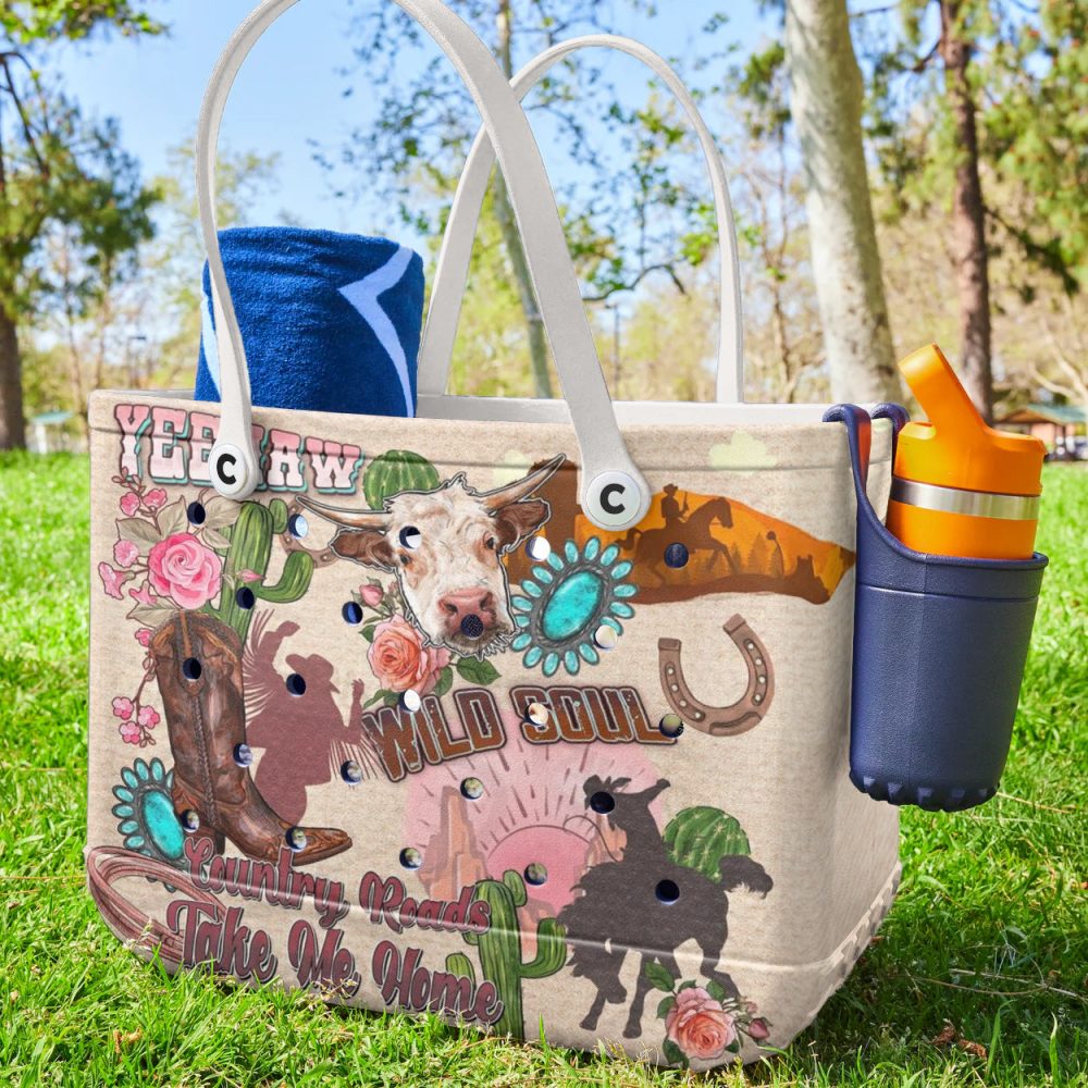 Wild Soul Western Tote Bag – Rustic Country Style With Cowboy And Cactus Print - Image 2