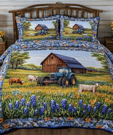 Wild Bluebonnet 3-Piece Quilted Bedding Set