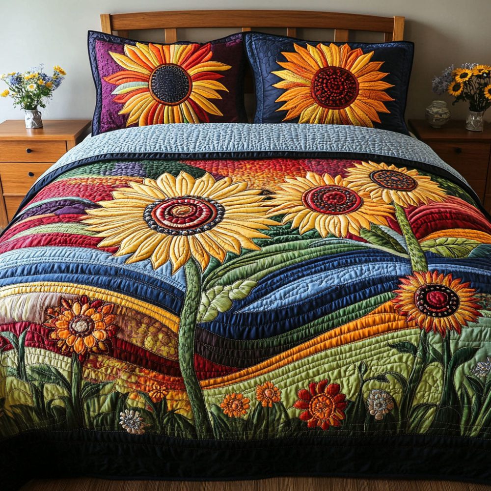 Wild Sunflower Charm 3-Piece Quilted Bedding Set