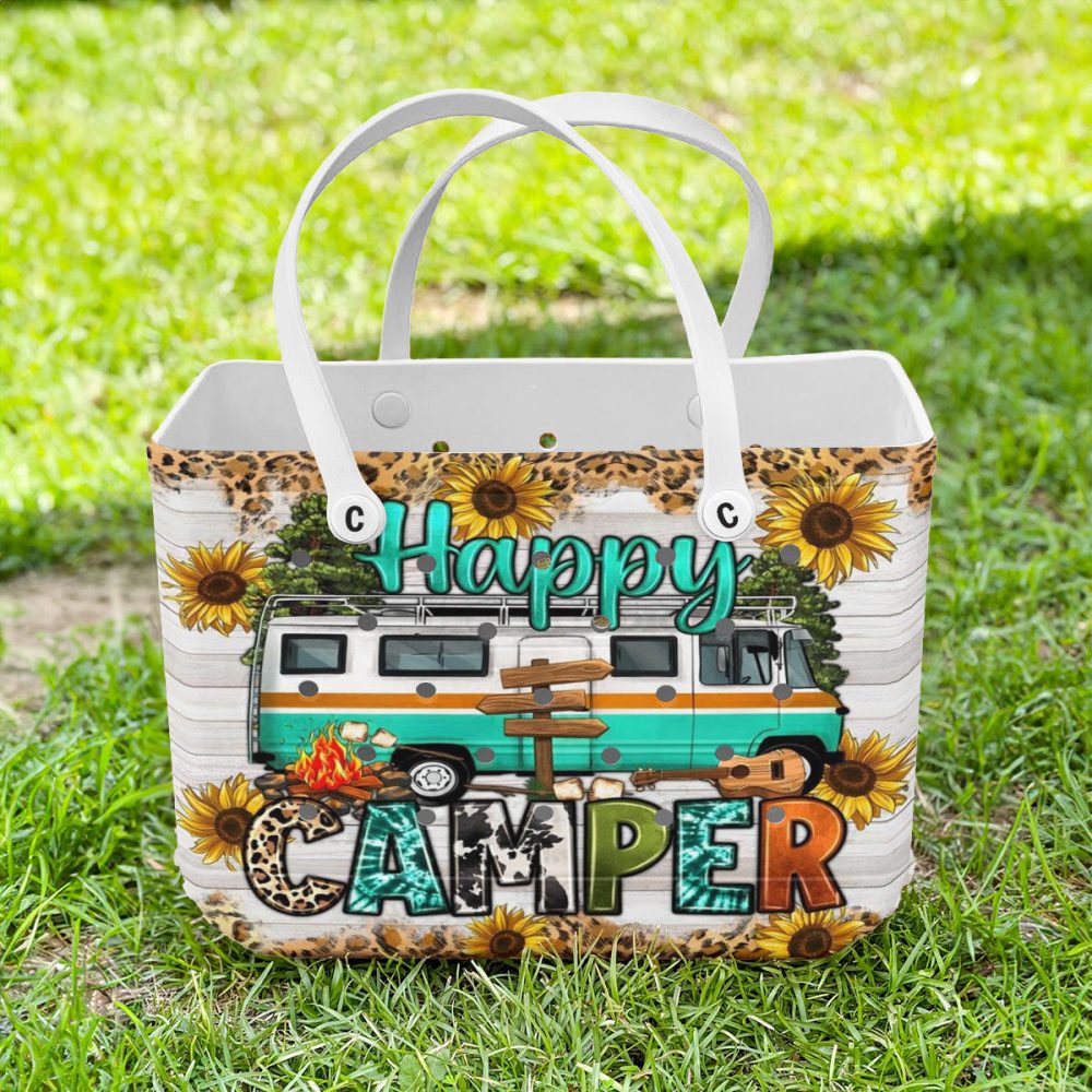 Happy Camper Tote Bag – Vibrant Sunflower & Rv Design For Outdoor Enthusiasts - Image 2